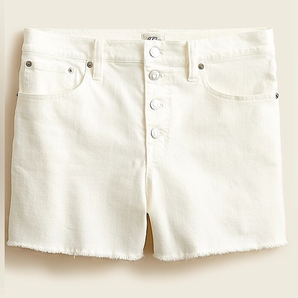 J CREW WOMENS HIGH RISE BUTTON FLY WHITE SHORTS FRAYED HEM sold out online SZ 24